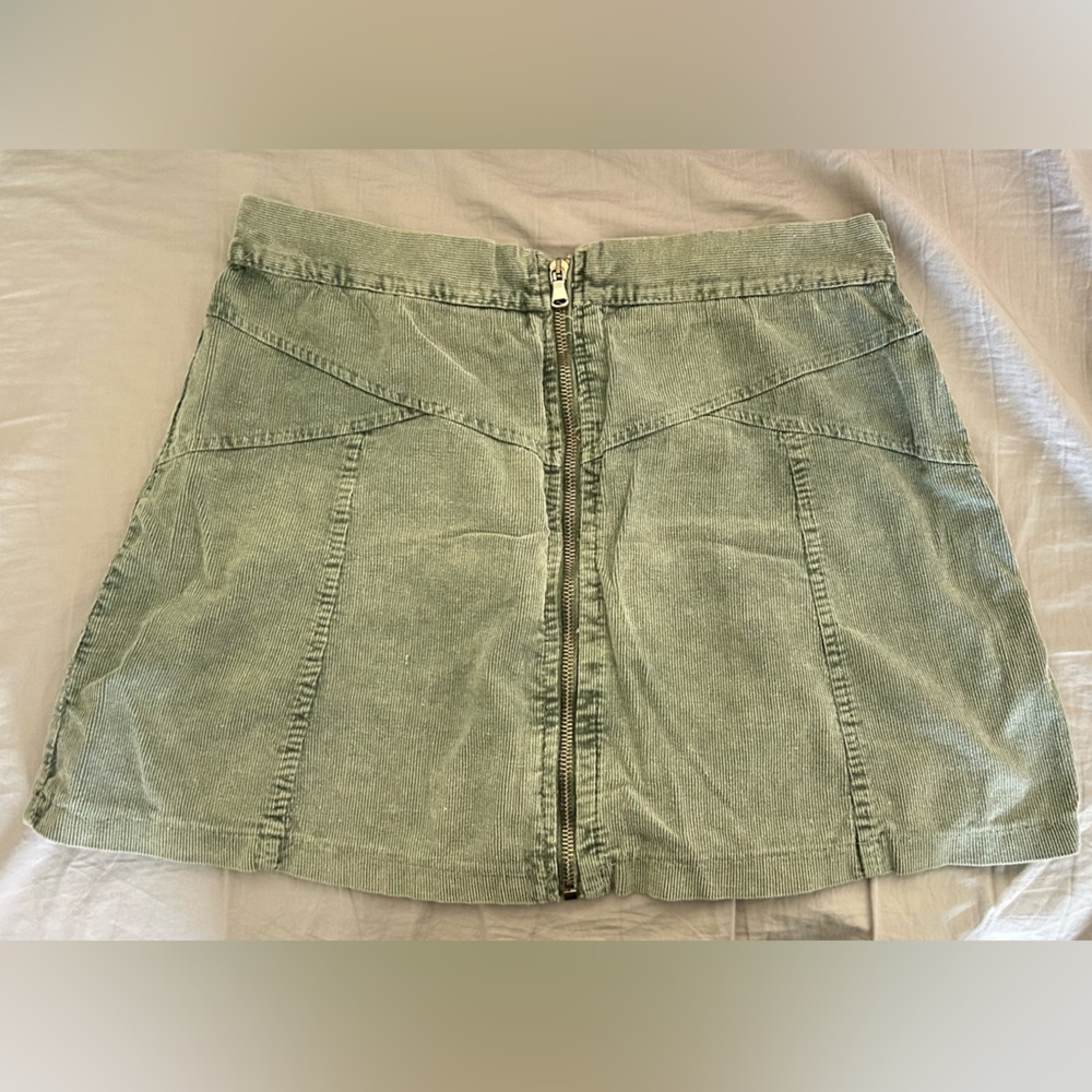 Green Corduroy Skirt with Zipper